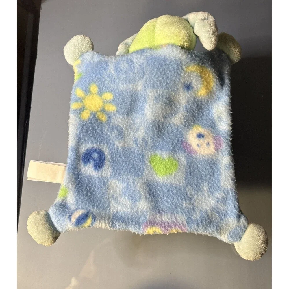 Vintage Mary Meyer Taggies Puppy Dog Fleece Lovey Blanket 8” Blue Green